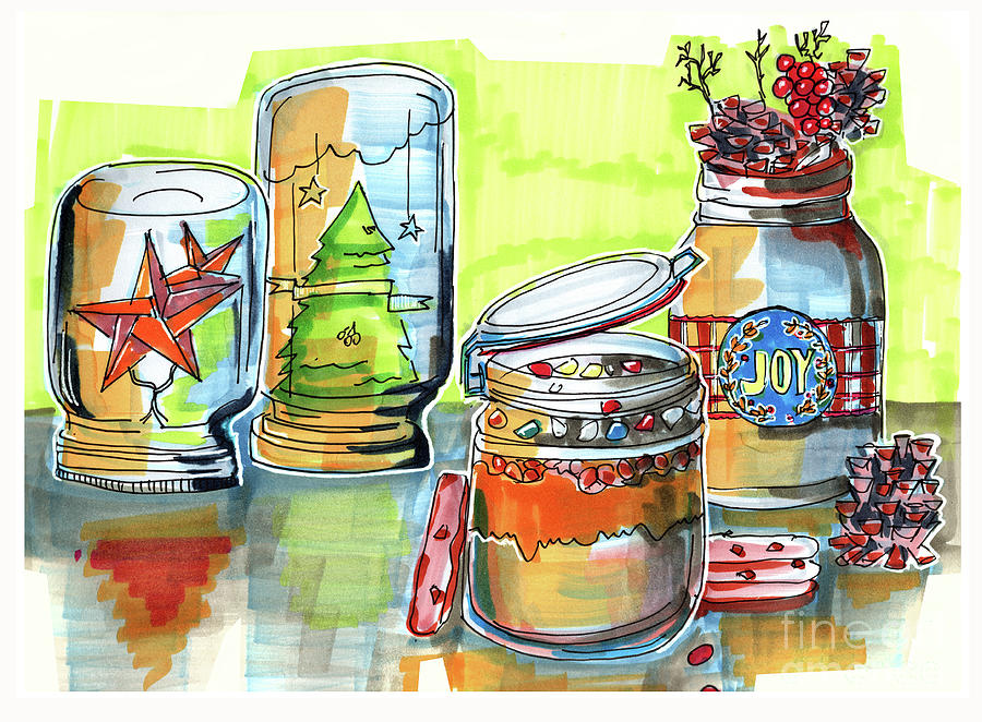 Sketch Of Winter Decorative Jars  Drawing by Ariadna De Raadt