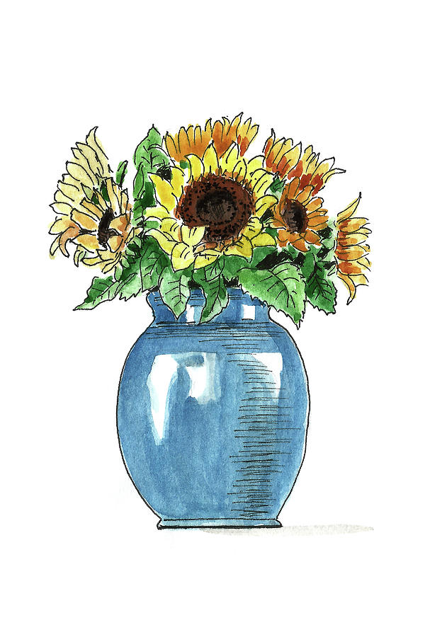Sketch. Sunflowers in a Blue Vase Painting by Masha Batkova