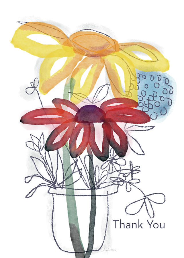 Thank You Mixed Media - Sketchbook Flowers Thank You- Art by Linda Woods by Linda Woods