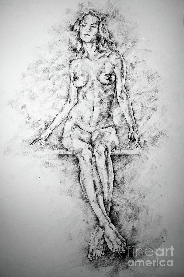 SketchBook Page 39 Drawing Female Full Body Sitting Front Pose Drawing by Dimitar Hristov