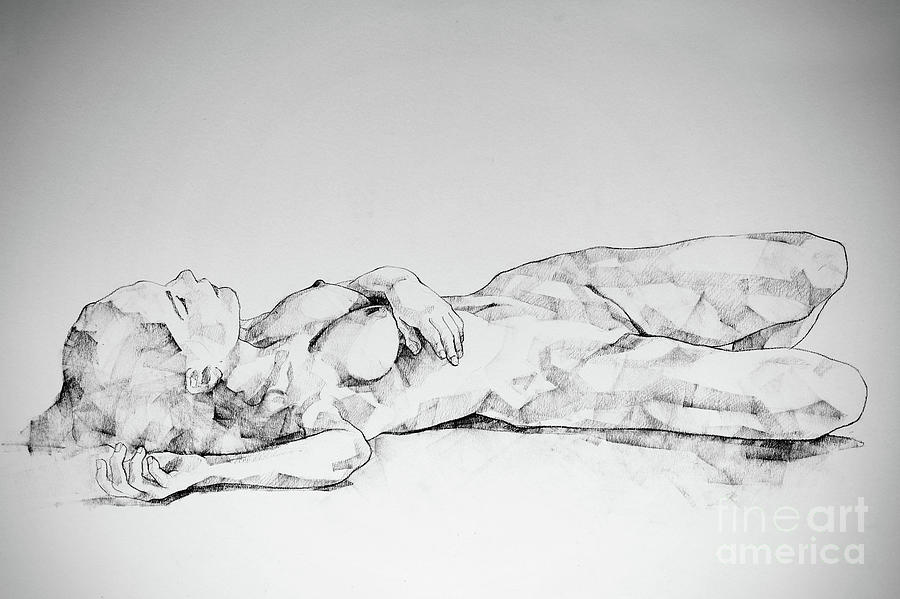 SketchBook Page 40 I Lying Girl Charcoal Drawing Drawing by Dimitar Hristov