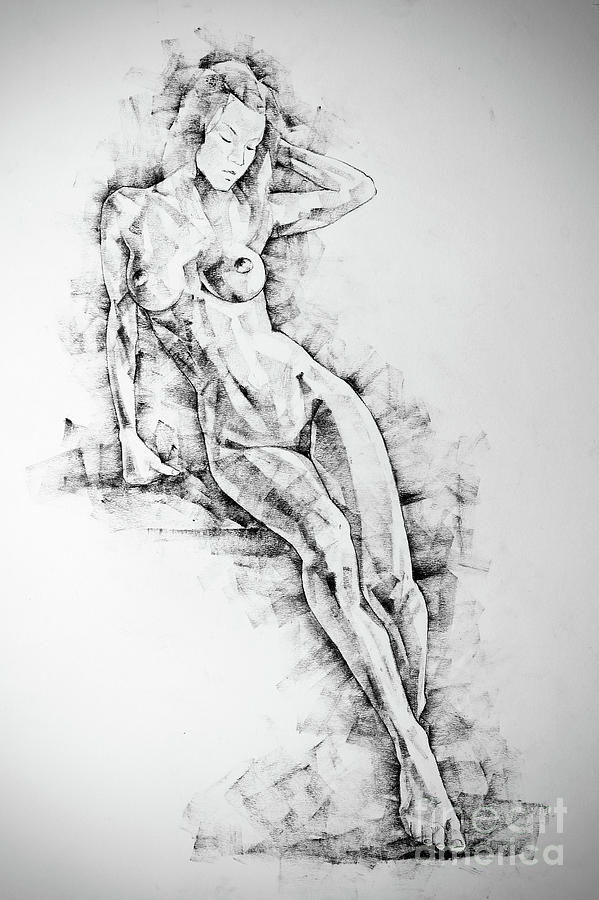 SketchBook Page 54 Beautiful slim young woman standing pose drawing Drawing by Dimitar Hristov