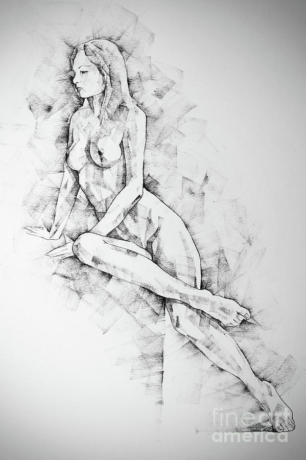 SketchBook Page 57 Woman one side sitting pose drawing Drawing by Dimitar Hristov