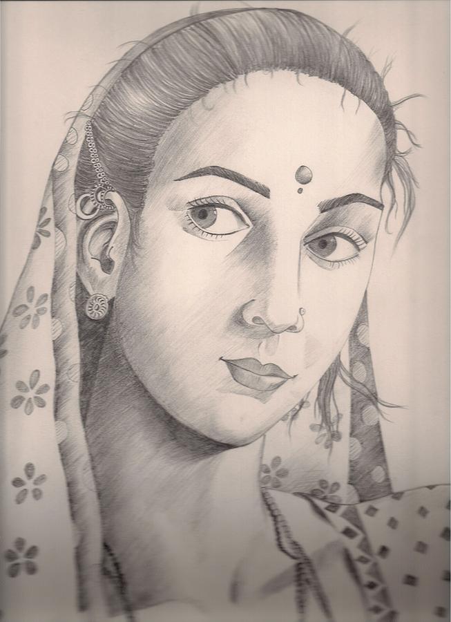 Great Pencil Sketch Of Daya Bai - Desi Painters