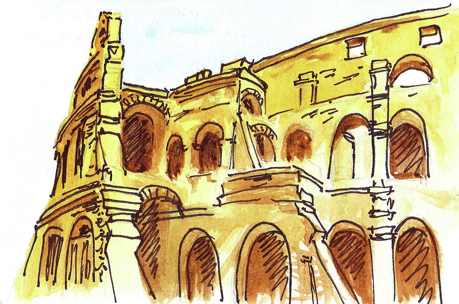 Sketching Italy Rome Colosseum Ruins Painting by Irina Sztukowski