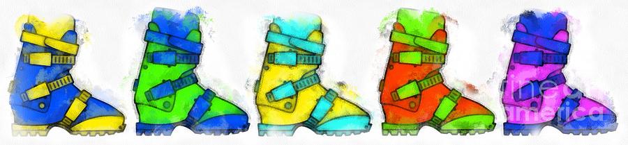 Ski Boots Watercolor Digital Art by Edward Fielding