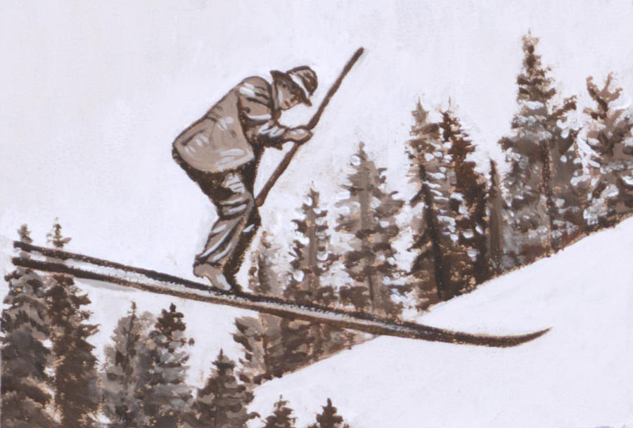 Winter Painting - Ski Jumper Historical Vignette by Dawn Senior-Trask
