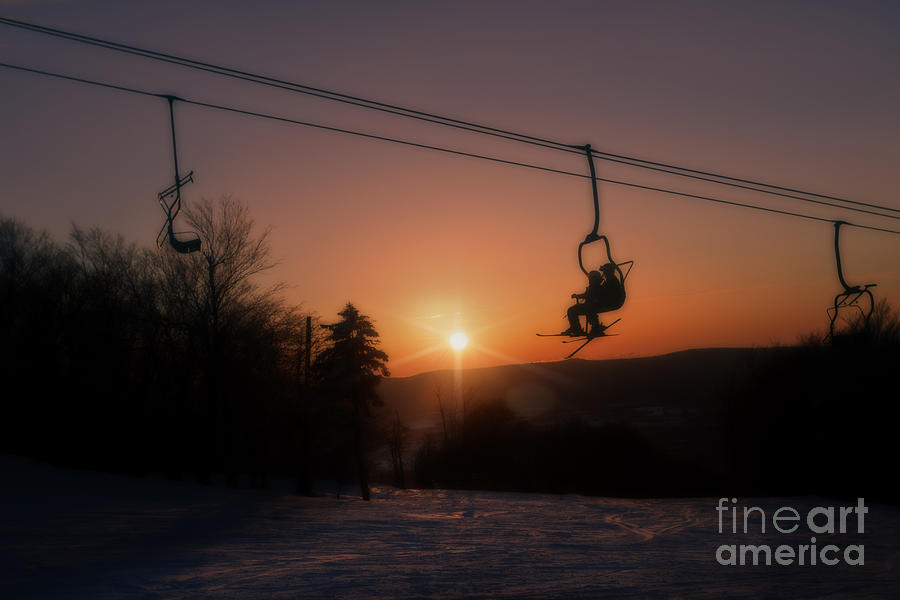 Ski lift at sunset Photograph by Dan Friend