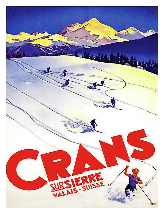 Mountain Painting - Ski race, Crans, Switzerland, travel poster by Long Shot