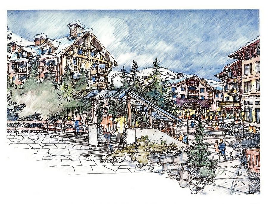 Ski Resort Drawing by Andrew Drozdowicz