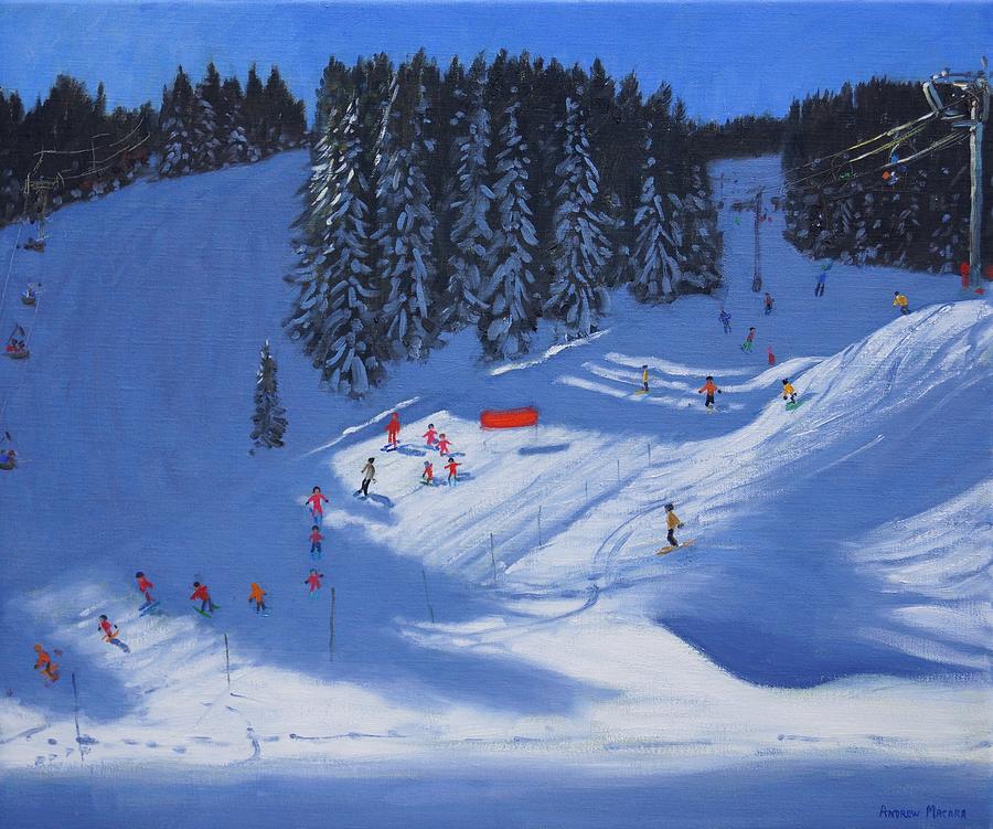 Ski school Morzine Painting by Andrew Macara