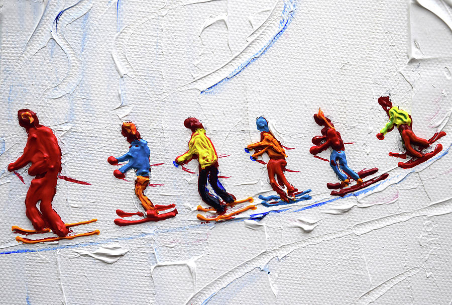 Ski School on the Piste Painting by Pete Caswell