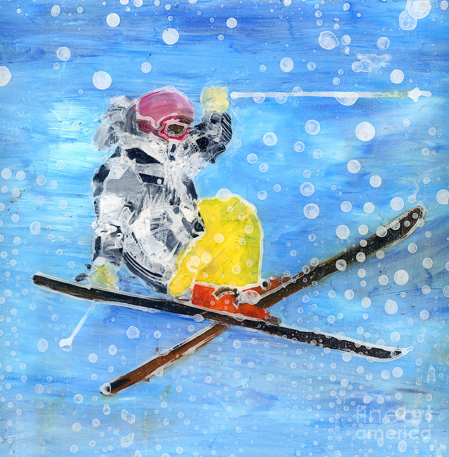 Ski Painting - Ski trick in snow2 by Sara Pendlebury
