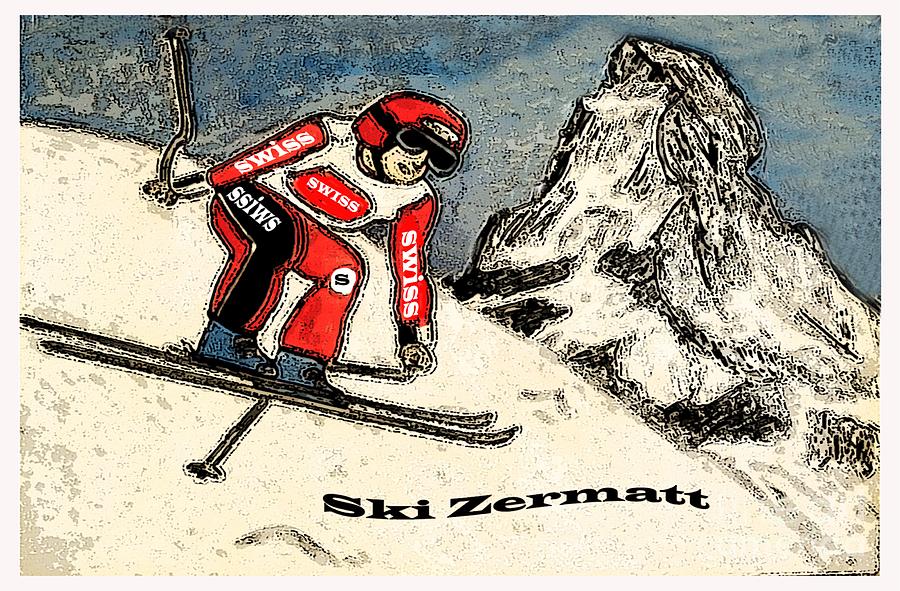 Ski Zermatt Painting by Monica Engeler