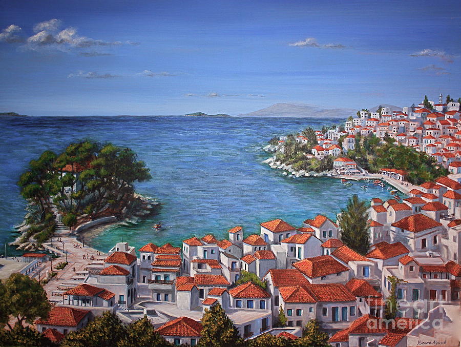 Greece Painting - Skiathos Harbour by Yvonne Ayoub