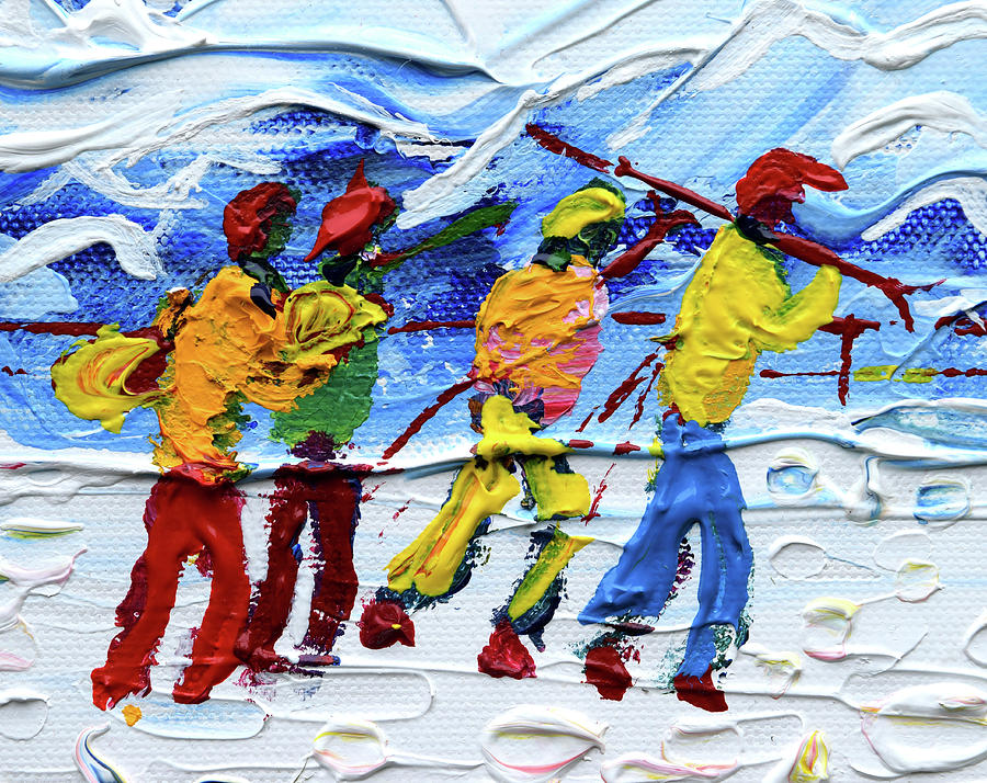 Skiers and Boarders at Walk Painting by Pete Caswell