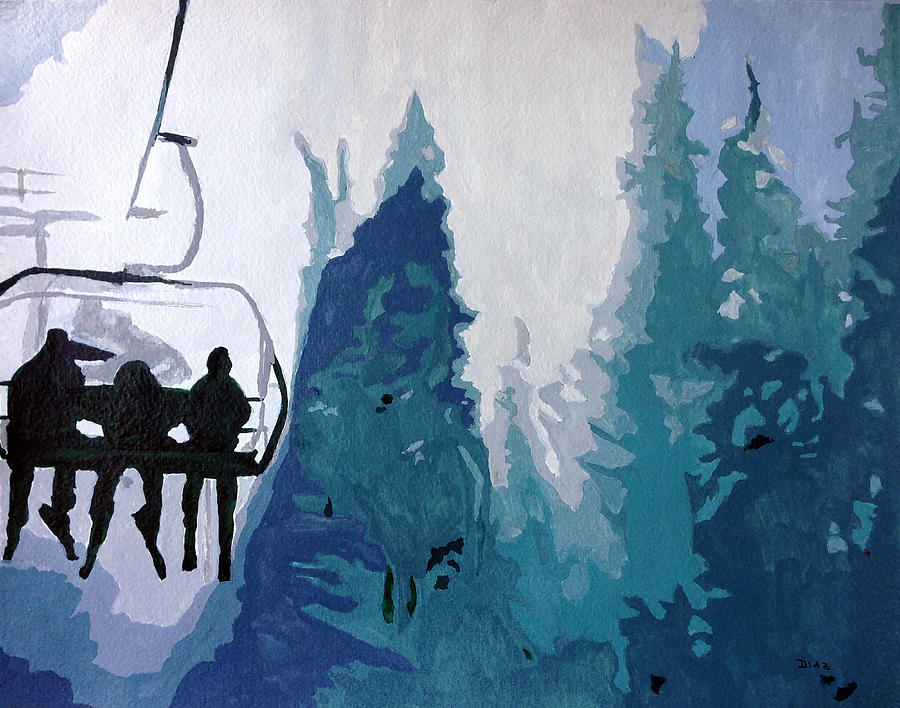 Skiiers Painting - Skiers by Carrie Diaz Skiiers Painting - Skiers by Carrie Diaz
