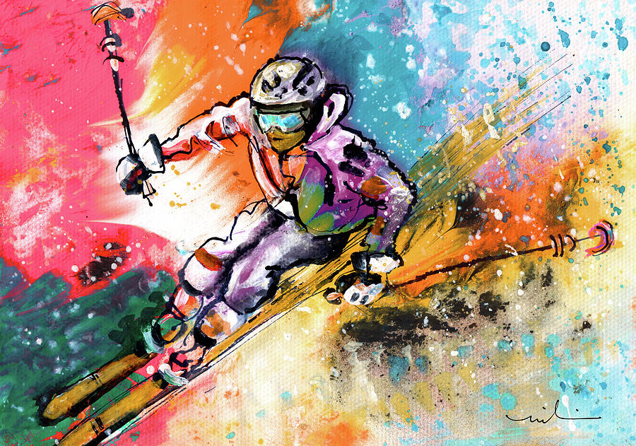 Skiing 09 Painting by Miki De Goodaboom