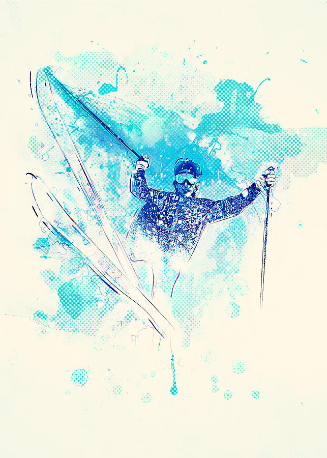 Winter Mixed Media - Skiing Down the Hill by BONB Creative