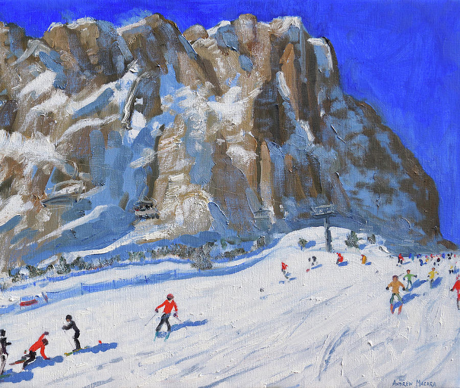 Winter Painting - Skiing down the mountain,Selva Gardena by Andrew Macara
