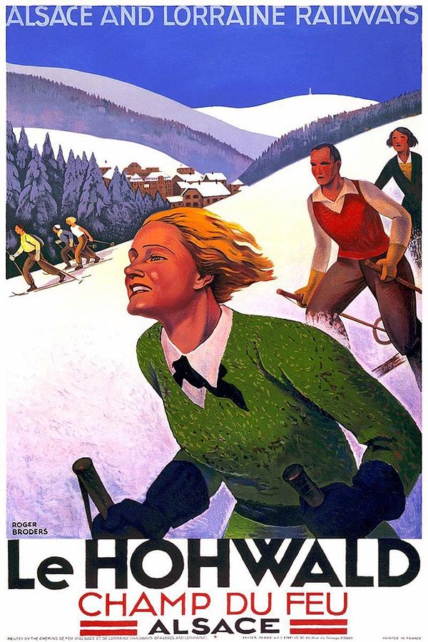 Vintage Painting - Skiing in Le Hohwald, Alsace - France - Vintage Travel Poster by Studio Grafiikka