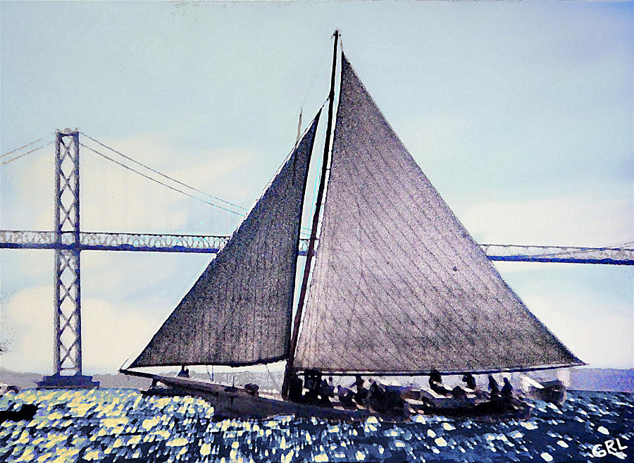 Landscape Painting - Skipjacks Racing Chesapeake Bay Maryland Contemporary Digital Art Work by G Linsenmayer