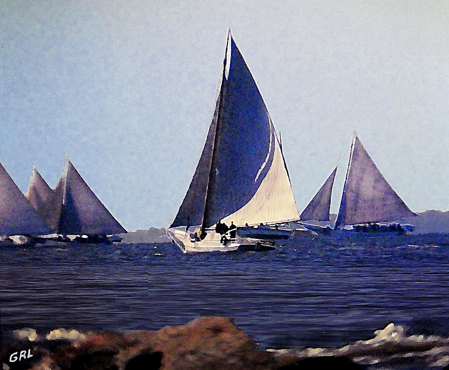 Skipjacks Racing III Chesapeake Bay Maryland Contemporary Digital Art Work Painting by G Linsenmayer