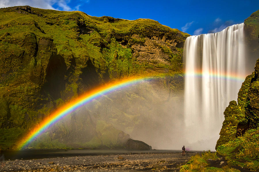 Skogafoss Waterfall and Rainbow - Iceland Photograph by Stuart Litoff