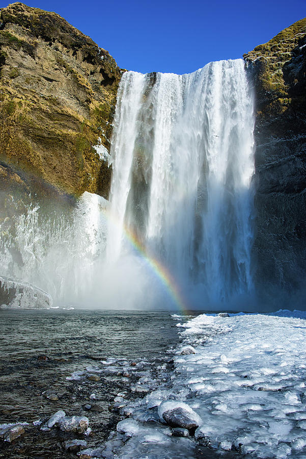 Skogafoss Waterfall Iceland In Winter Photograph