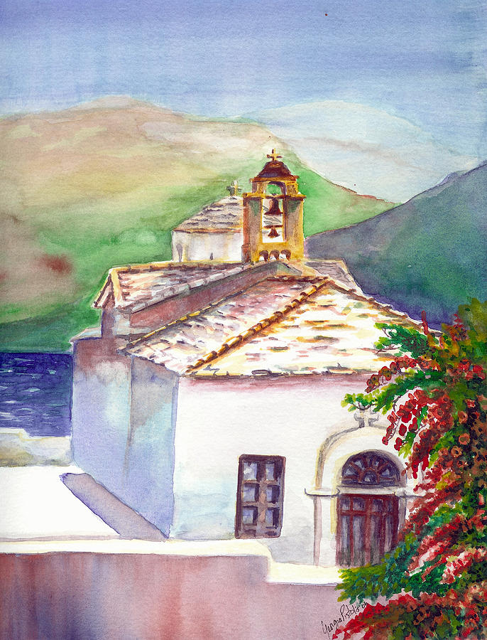 Skopelos church Painting by Georgia Pistolis