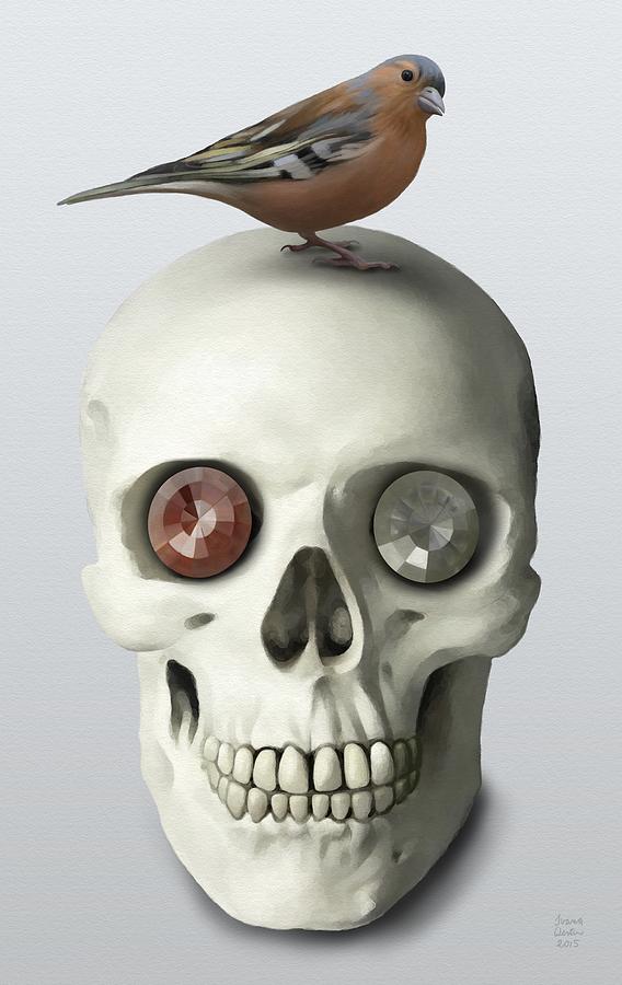 Skull and bird Painting by Ivana Westin