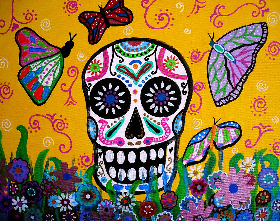 Skull And Butterflies Painting by Pristine Cartera Turkus