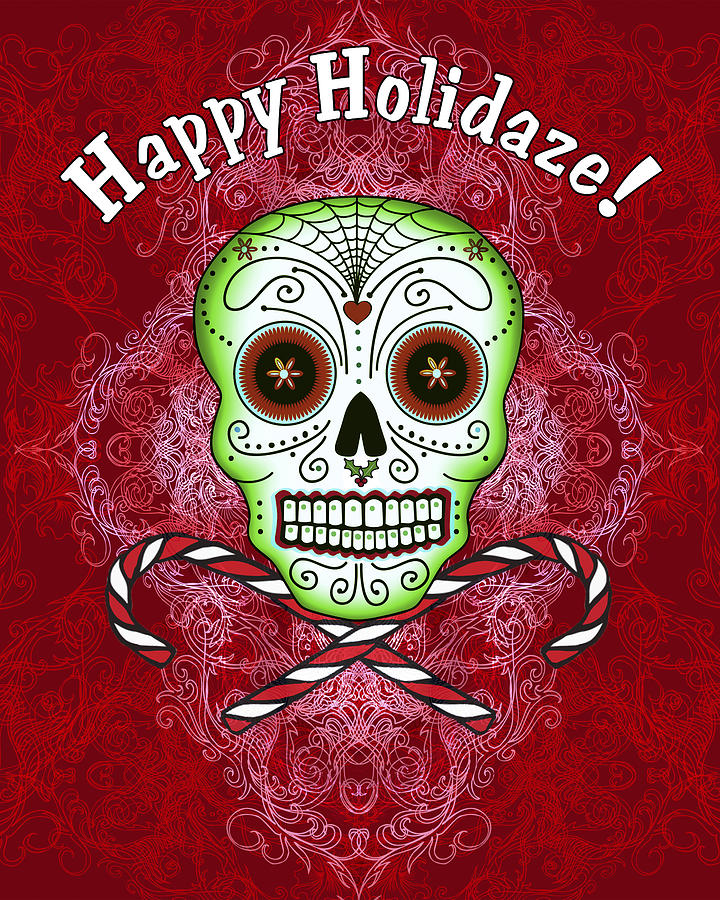 Christmas Humor Digital Art - Skull and Candy Canes by Tammy Wetzel