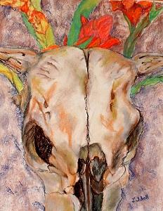 Cow Skull Drawing - Skull And Glads by Ladonna Idell Cow Skull Drawing - Skull And Glads by Ladonna Idell