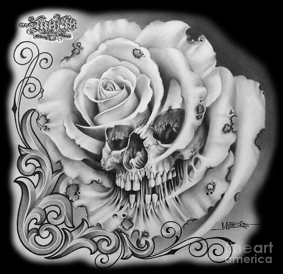 skull and rose drawings