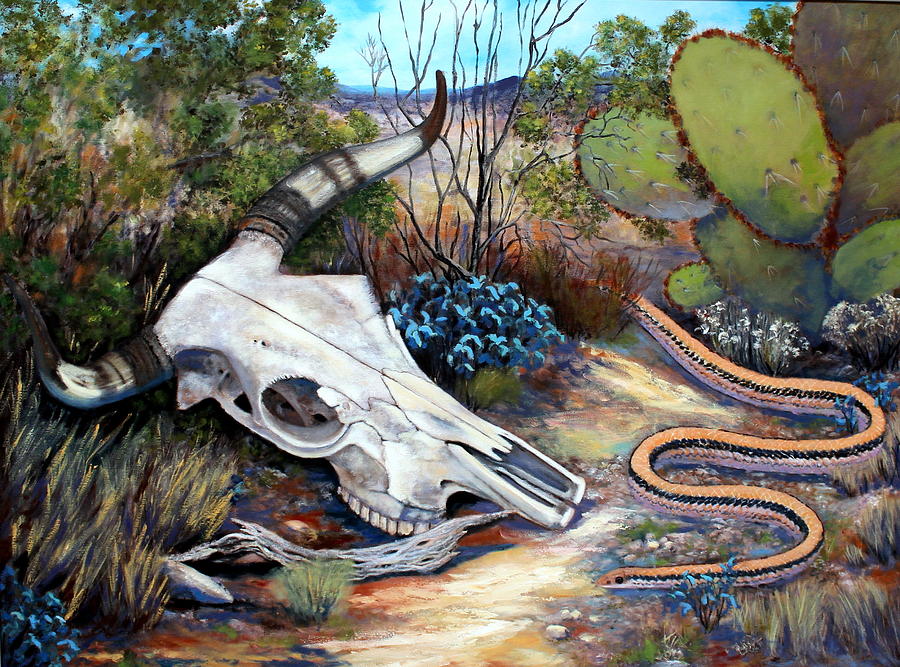 Skull Desert Scene Painting by M Diane Bonaparte