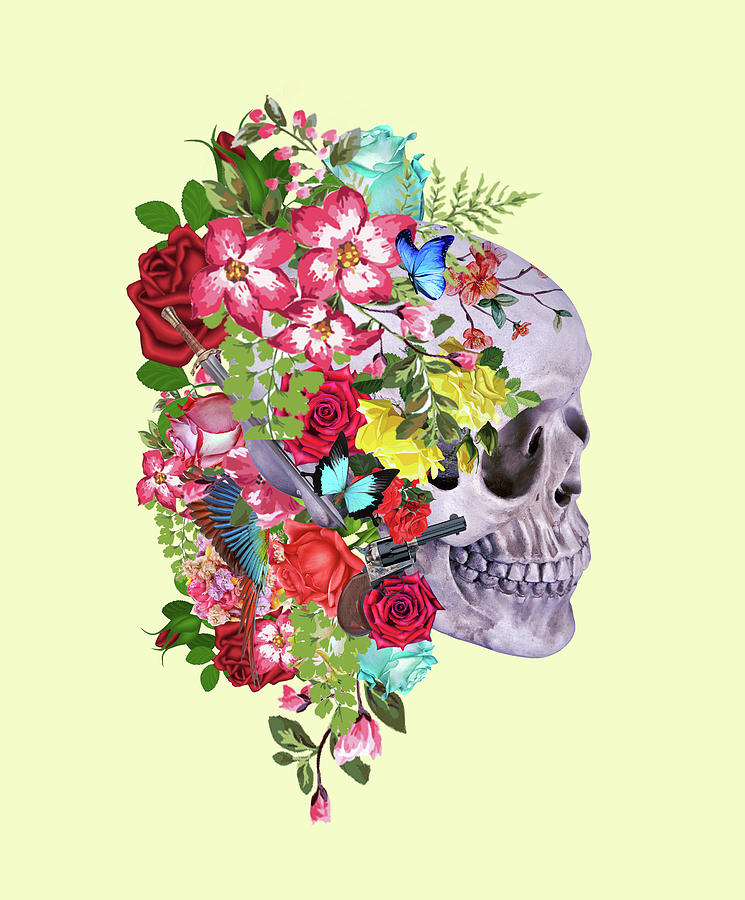 Mask Digital Art - Skull Floral 2 by Mark Ashkenazi Mask Digital Art - Skull Floral 2 by Mark Ashkenazi