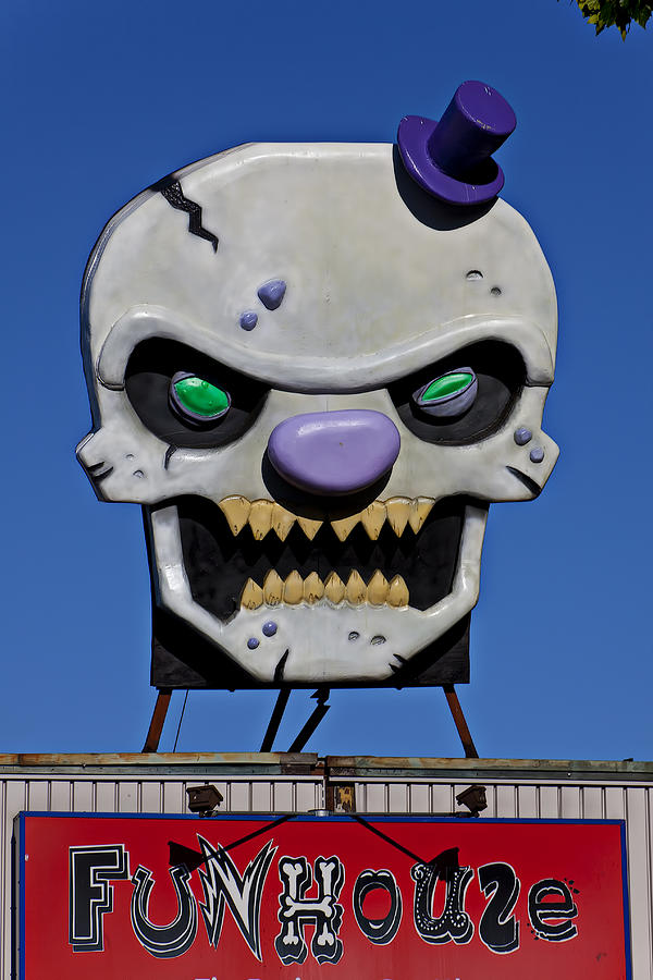 Skull Photograph - Skull Fun House Sign by Garry Gay