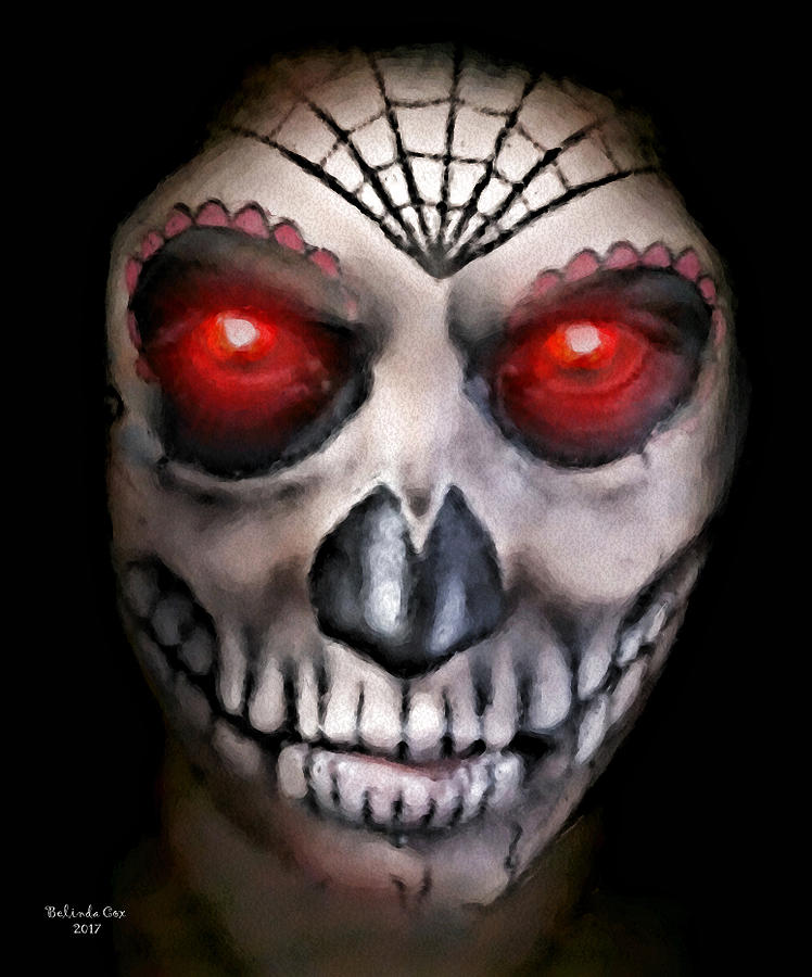 Skull Glowing Eyes Painting Digital Art by Artful Oasis