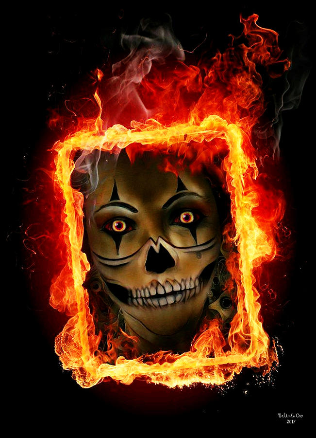 Skull in Burning Frame Digital Art by Artful Oasis