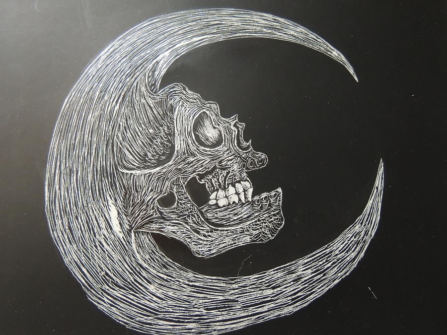 Skull Moon Drawing By Claire Bokram Wall Art
