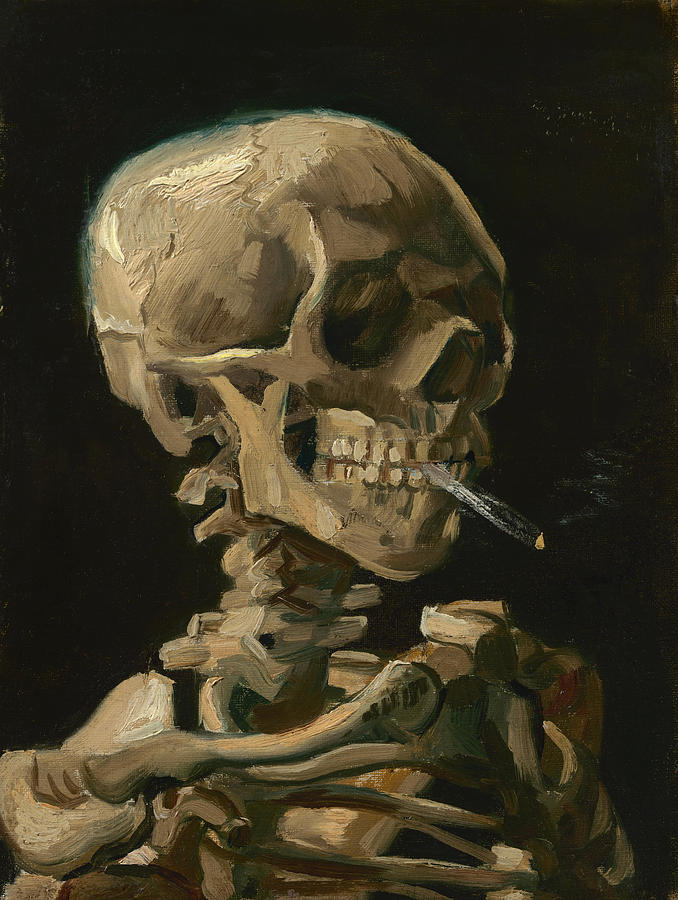 Skull of a Skeleton with Burning Cigarette - Vincent van Gogh Painting by War Is Hell Store