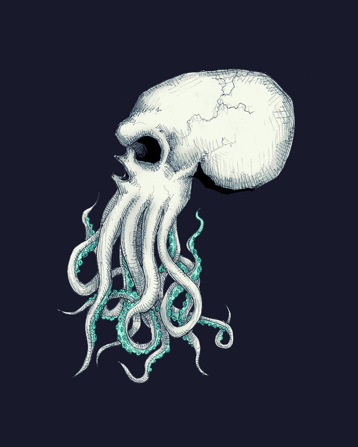 Octopus Drawing - Skull Of Cthulhu by Ludwig Van Bacon