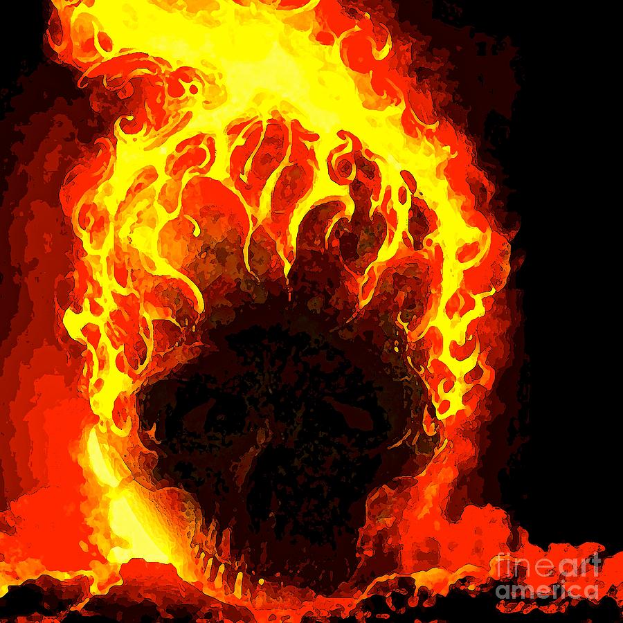 Skull on Fire Painting by Saundra Myles