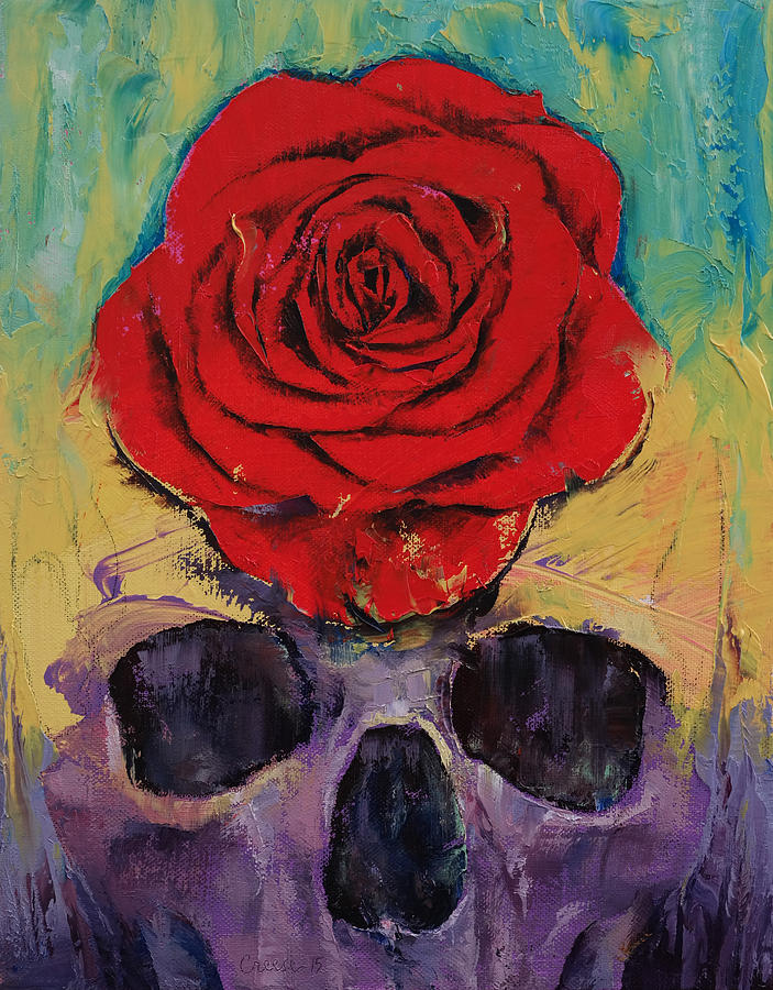 Skull Rose Painting by Michael Creese