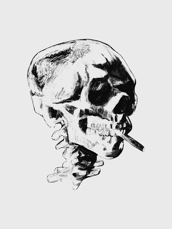 Skull Smoking A Cigarette Painting by War Is Hell Store