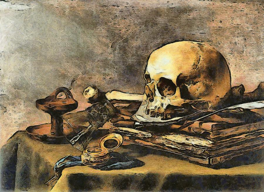 Skull Still Life Painting by Pieter Claesz