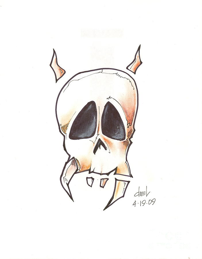 skull with horns drawing