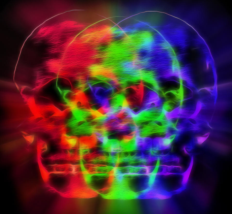 Skeleton Digital Art - Skulls - Neon by Steve Ohlsen