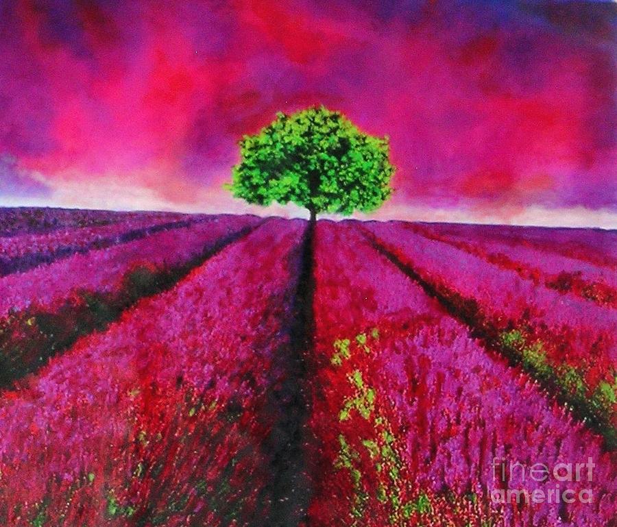 Sky and field aflamed Painting by Marie-Line Vasseur